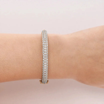 Round Lab-Grown Diamond 3 Row Bombe Bangle, EF Color, VS Clarity, IGI Certified 