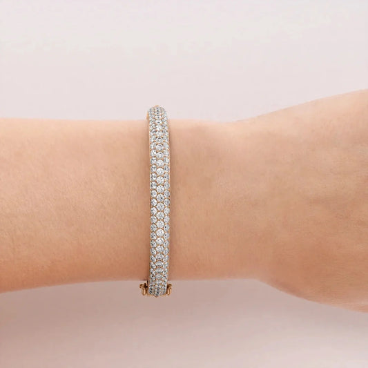 Round Lab-Grown Diamond 3 Row Bombe Bangle, EF Color, VS Clarity, IGI Certified 