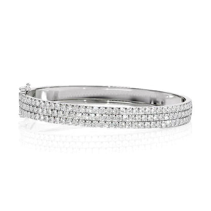Round Lab-Grown Diamond 3 Row Pave Bangle, EF Color, VS Clarity, IGI Certified 