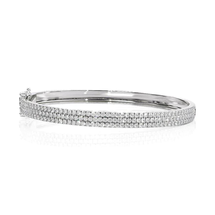 Round Lab-Grown Diamond 3 Row Pave Bangle, EF Color, VS Clarity, IGI Certified 