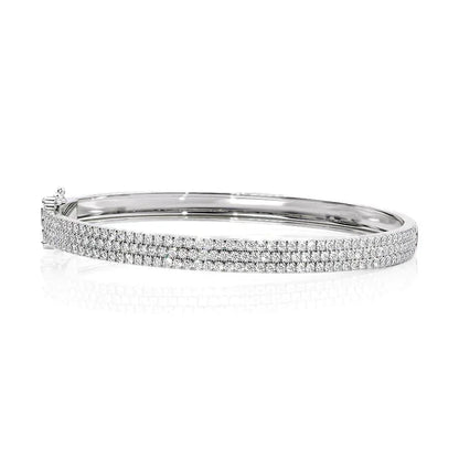 Round Lab-Grown Diamond 3 Row Pave Bangle, EF Color, VS Clarity, IGI Certified 
