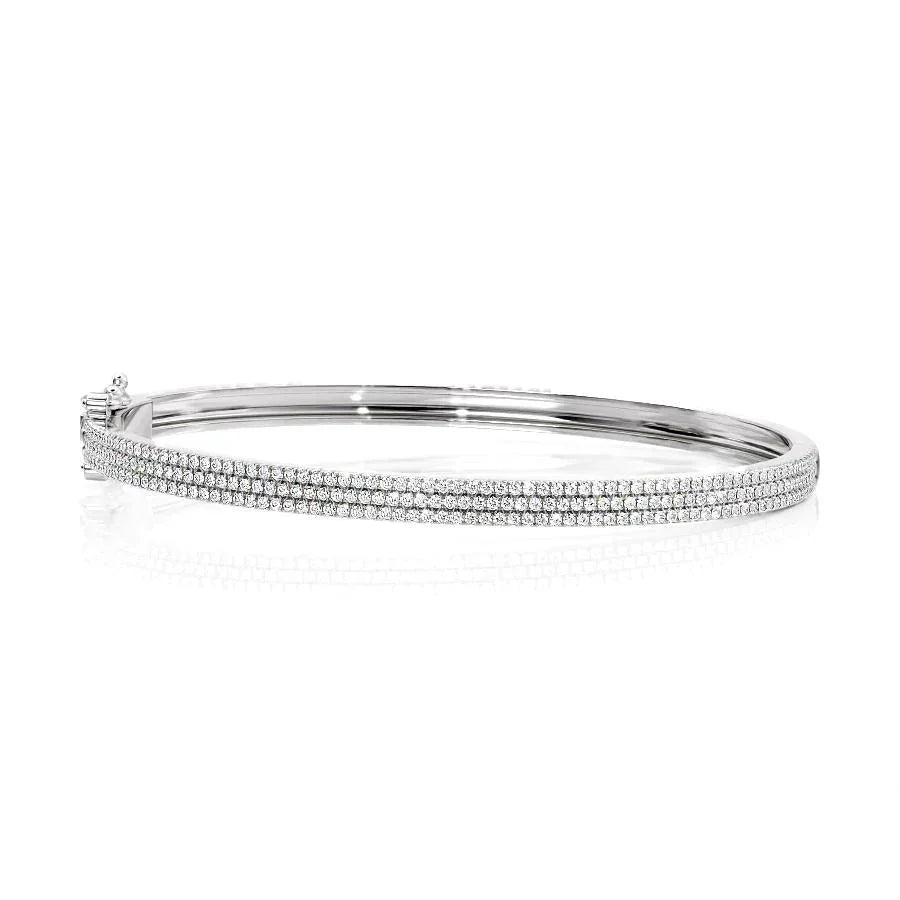 Round Lab-Grown Diamond 3 Row Pave Bangle, EF Color, VS Clarity, IGI Certified 