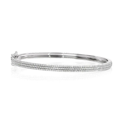 Round Lab-Grown Diamond 3 Row Pave Bangle, EF Color, VS Clarity, IGI Certified 