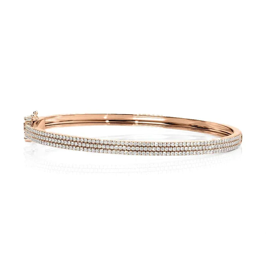 Round Lab-Grown Diamond 3 Row Pave Bangle, EF Color, VS Clarity, IGI Certified 