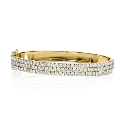 Round Lab-Grown Diamond 3 Row Pave Bangle, EF Color, VS Clarity, IGI Certified 