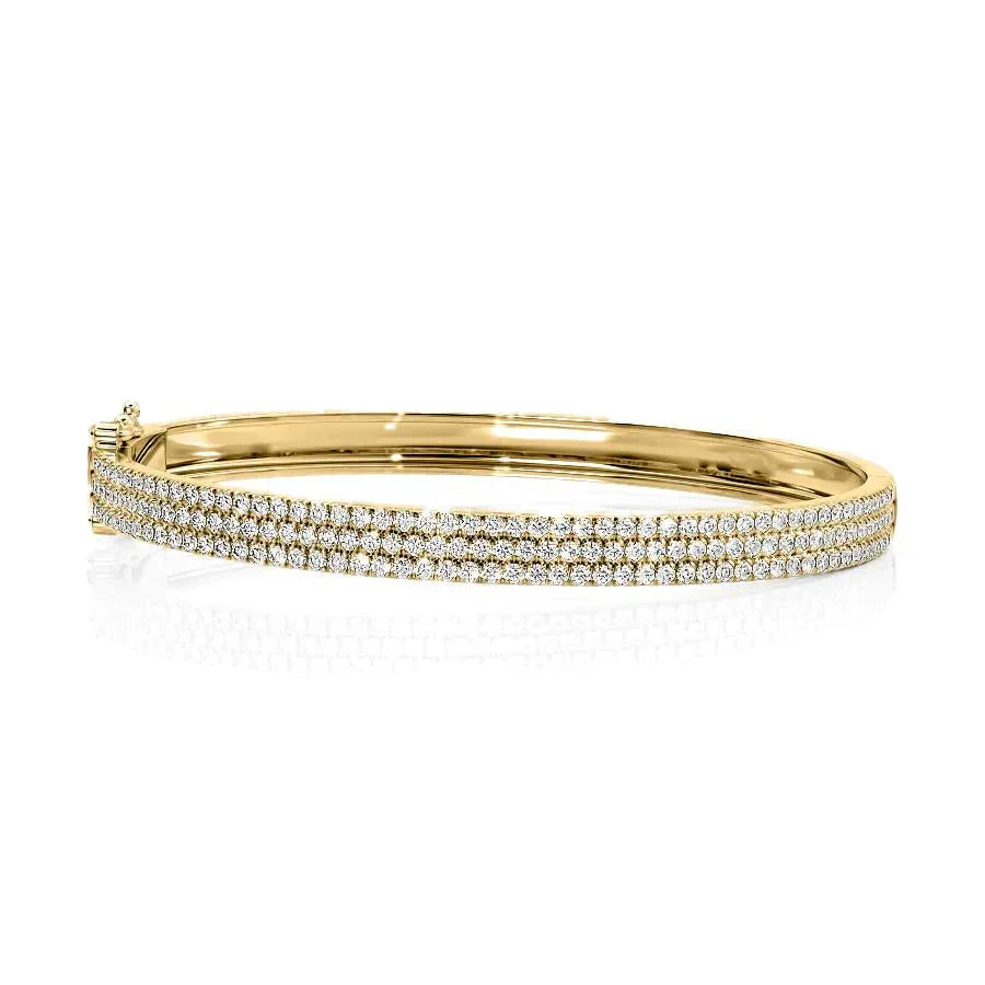 Round Lab-Grown Diamond 3 Row Pave Bangle, EF Color, VS Clarity, IGI Certified 