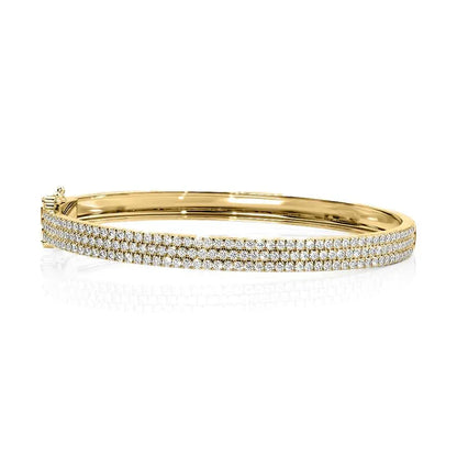 Round Lab-Grown Diamond 3 Row Pave Bangle, EF Color, VS Clarity, IGI Certified 