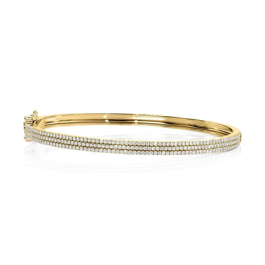 Round Lab-Grown Diamond 3 Row Pave Bangle, EF Color, VS Clarity, IGI Certified 