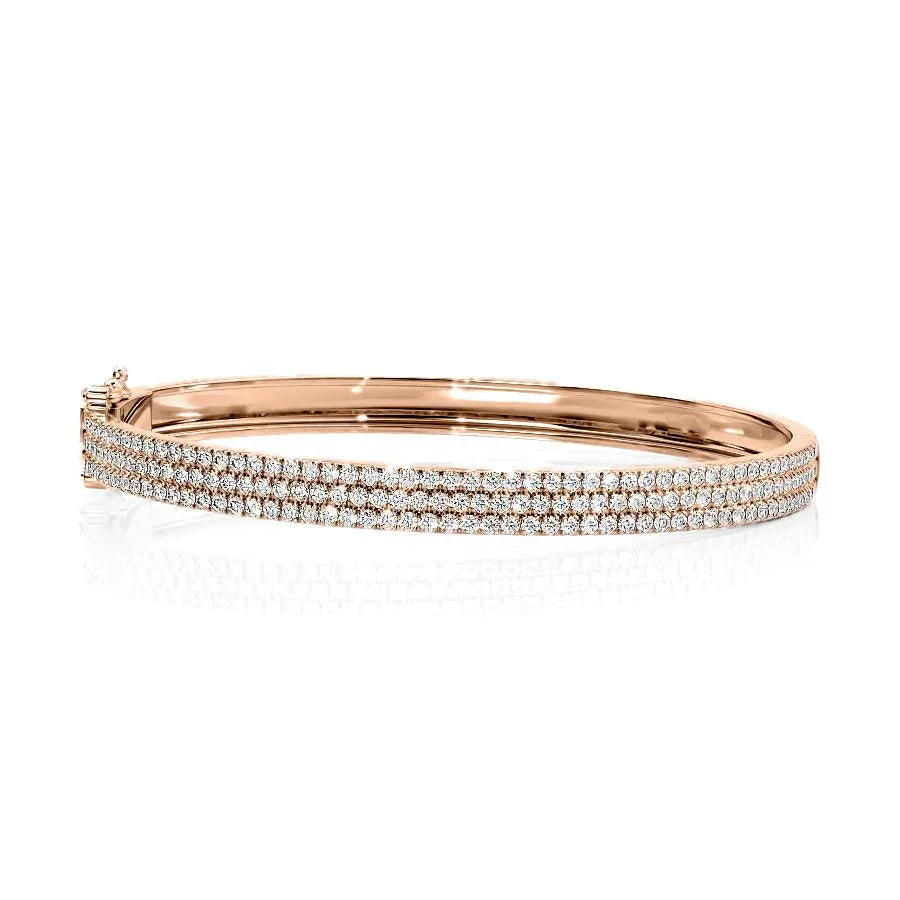 Round Lab-Grown Diamond 3 Row Pave Bangle, EF Color, VS Clarity, IGI Certified 