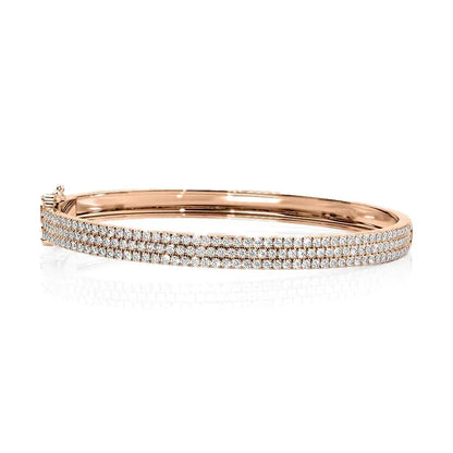 Round Lab-Grown Diamond 3 Row Pave Bangle, EF Color, VS Clarity, IGI Certified 