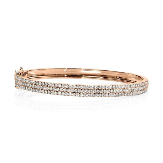 Round Lab-Grown Diamond 3 Row Pave Bangle, EF Color, VS Clarity, IGI Certified 