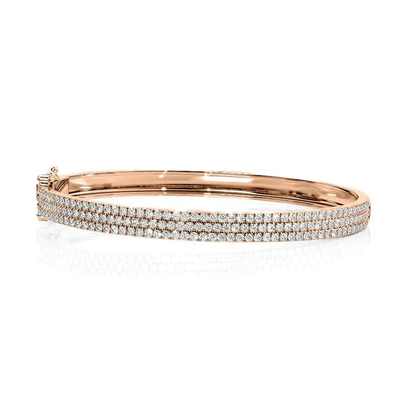 Round Lab-Grown Diamond 3 Row Pave Bangle, EF Color, VS Clarity, IGI Certified