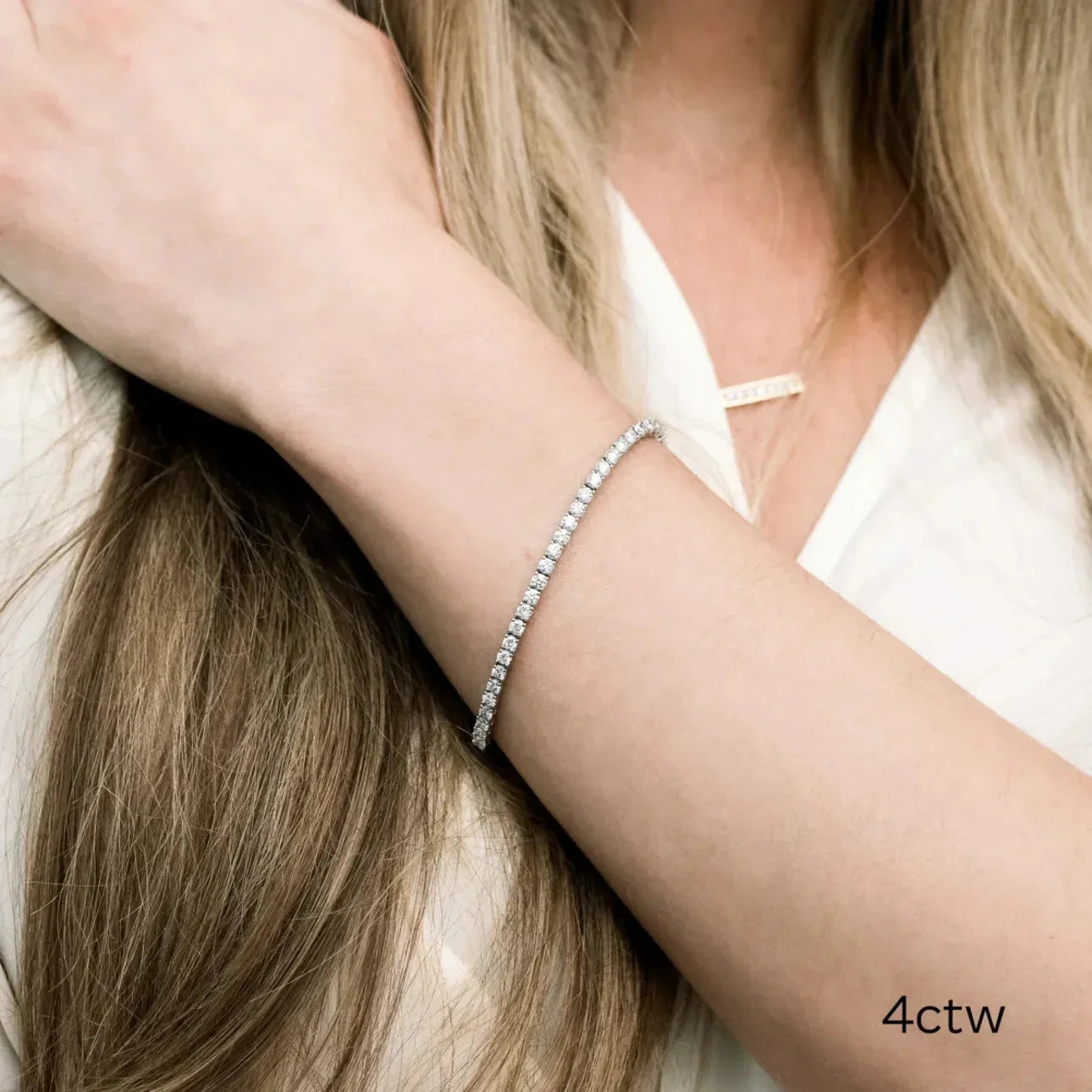 Round Lab Grown Diamond 4 Prong Tennis Bracelet, EF Color, VS clarity, IGI Certified 