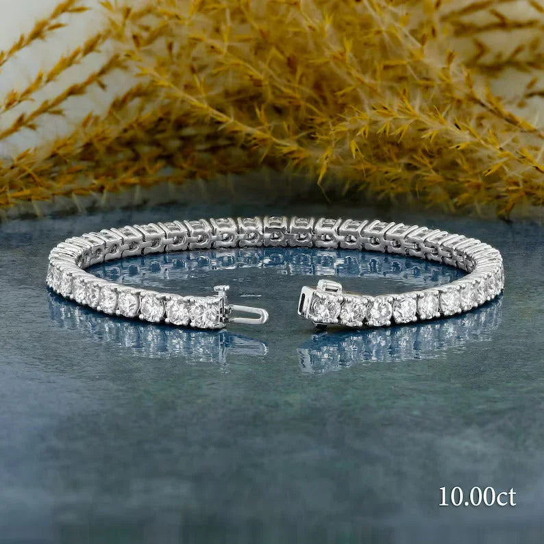 Round Lab Grown Diamond 4 Prong Tennis Bracelets, EF Color, VS Clarity, IGI Certified 
