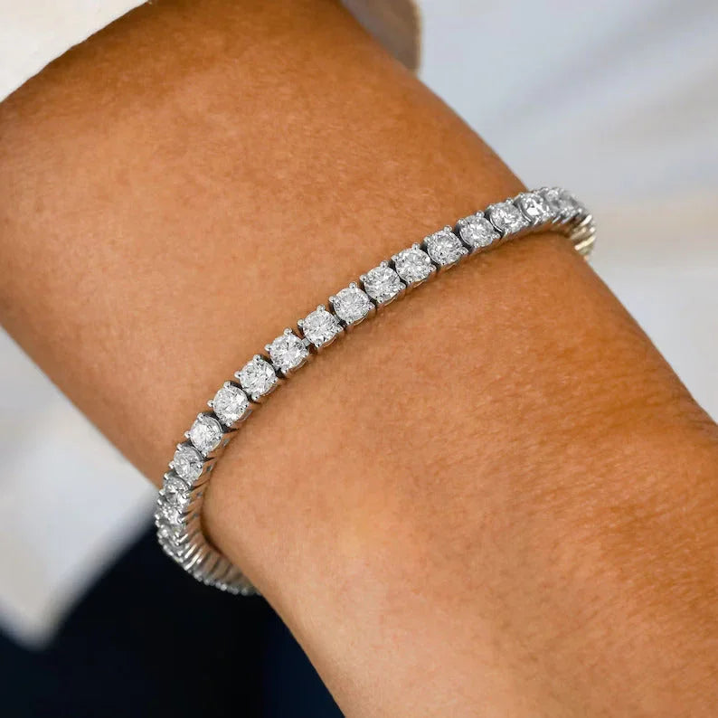 Round Lab Grown Diamond 4 Prong Tennis Bracelets, EF Color, VS Clarity, IGI Certified 
