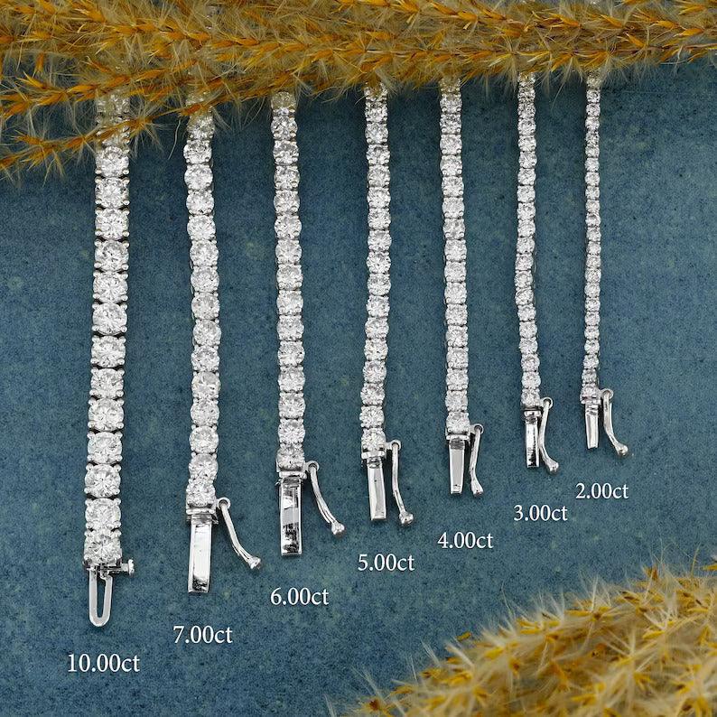 Round Lab Grown Diamond 4 Prong Tennis Bracelets, EF Color, VS Clarity, IGI Certified 