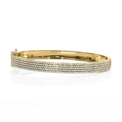 Round Lab Grown Diamond 5 Row Pave Bangle, EF Color, VS Clarity, IGI Certified 