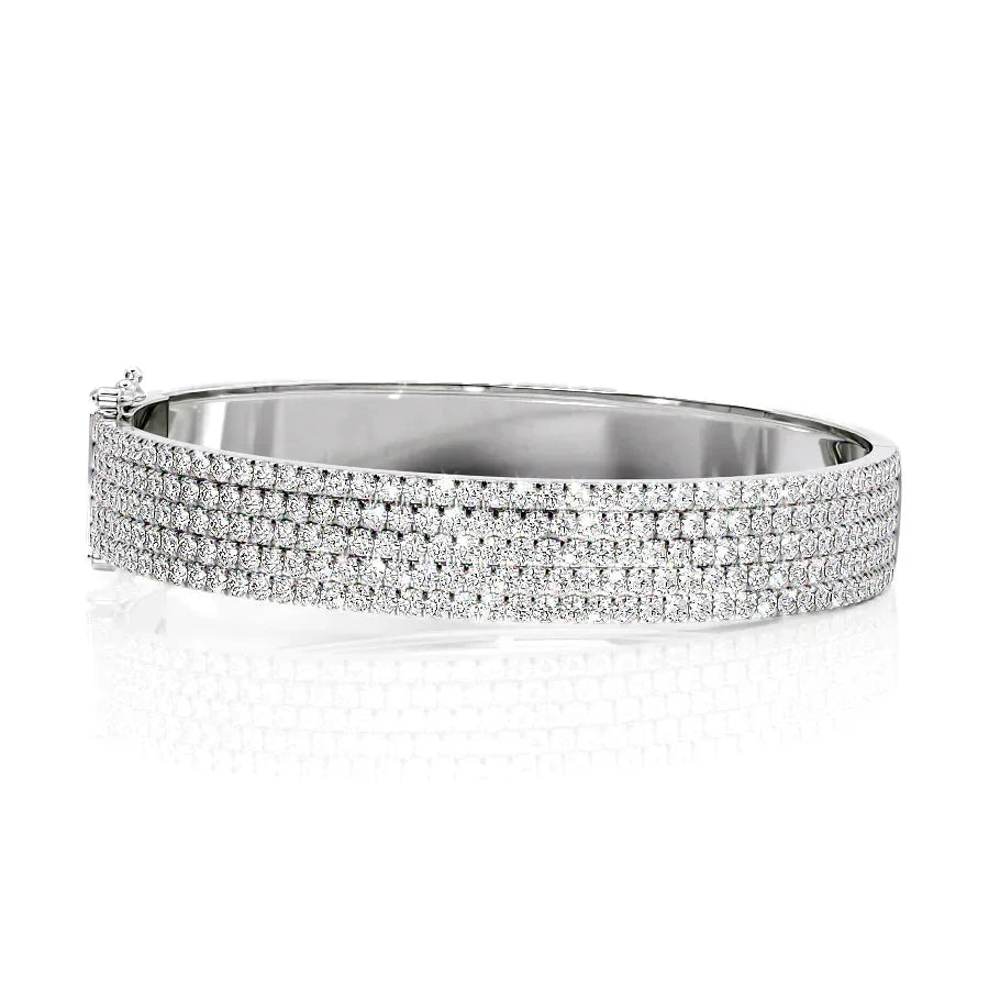 Round Lab Grown Diamond 5 Row Pave Bangle, EF Color, VS Clarity, IGI Certified 