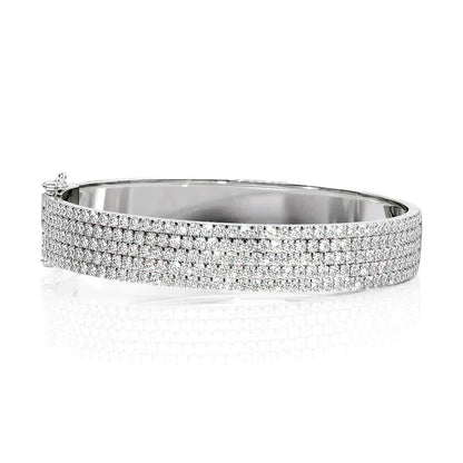 Round Lab Grown Diamond 5 Row Pave Bangle, EF Color, VS Clarity, IGI Certified 