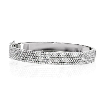 Round Lab Grown Diamond 5 Row Pave Bangle, EF Color, VS Clarity, IGI Certified 