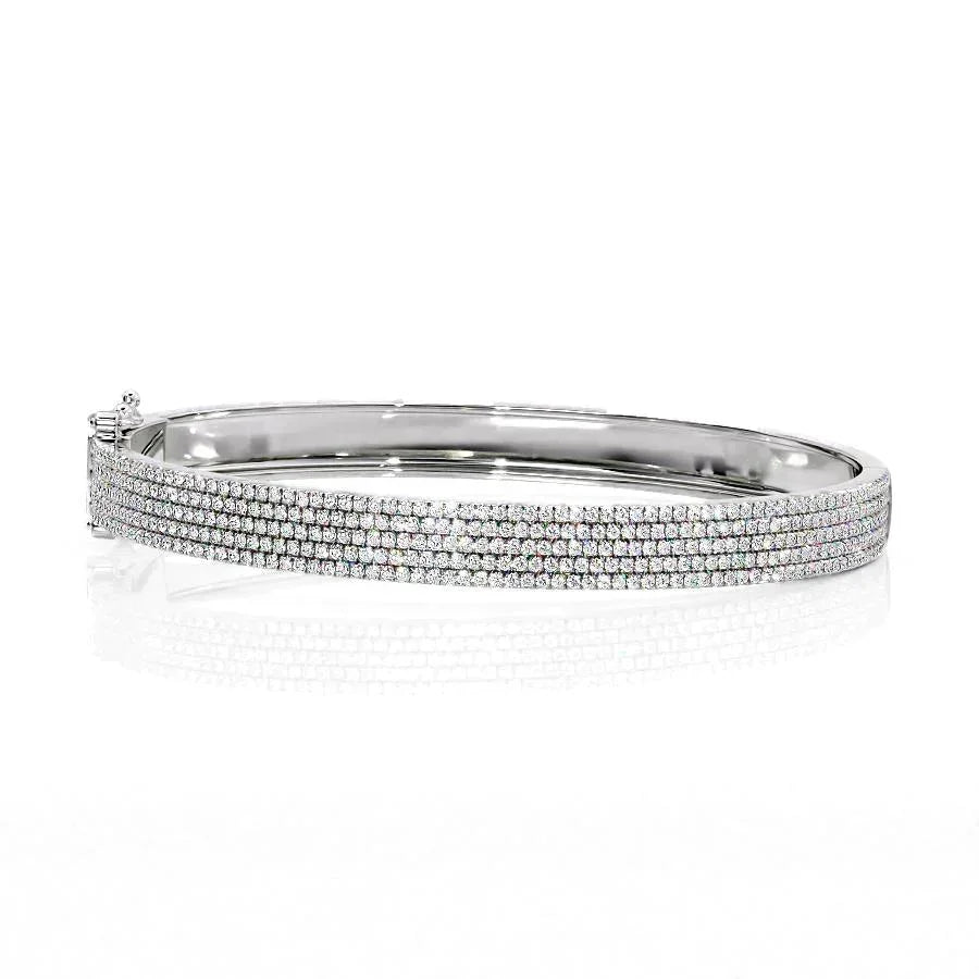 Round Lab Grown Diamond 5 Row Pave Bangle, EF Color, VS Clarity, IGI Certified 