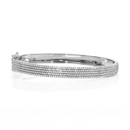 Round Lab Grown Diamond 5 Row Pave Bangle, EF Color, VS Clarity, IGI Certified 
