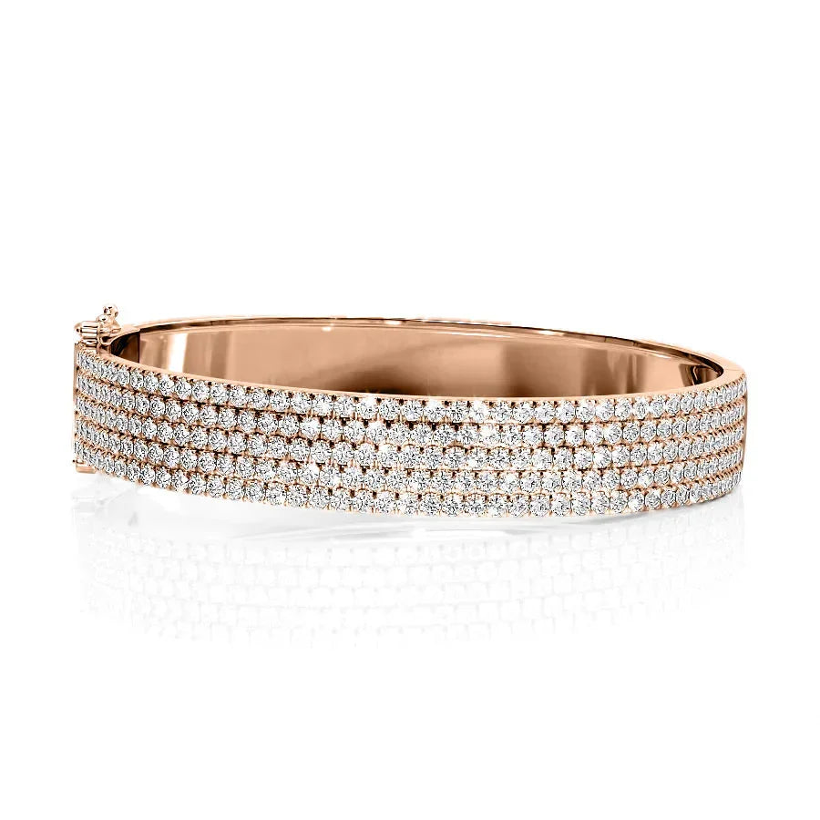 Round Lab Grown Diamond 5 Row Pave Bangle, EF Color, VS Clarity, IGI Certified 