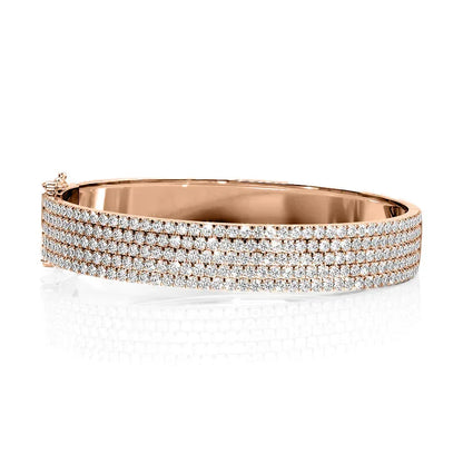 Round Lab Grown Diamond 5 Row Pave Bangle, EF Color, VS Clarity, IGI Certified 