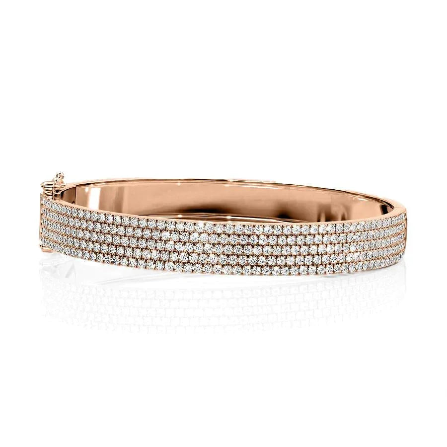Round Lab Grown Diamond 5 Row Pave Bangle, EF Color, VS Clarity, IGI Certified 