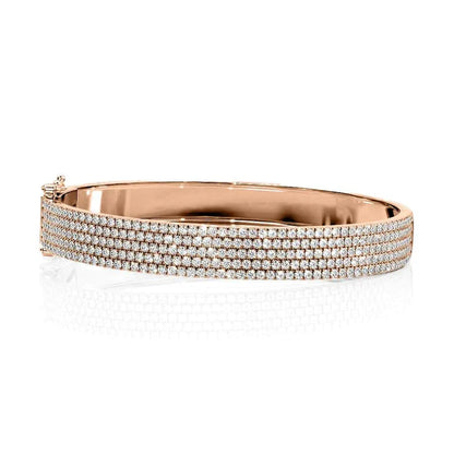 Round Lab Grown Diamond 5 Row Pave Bangle, EF Color, VS Clarity, IGI Certified 