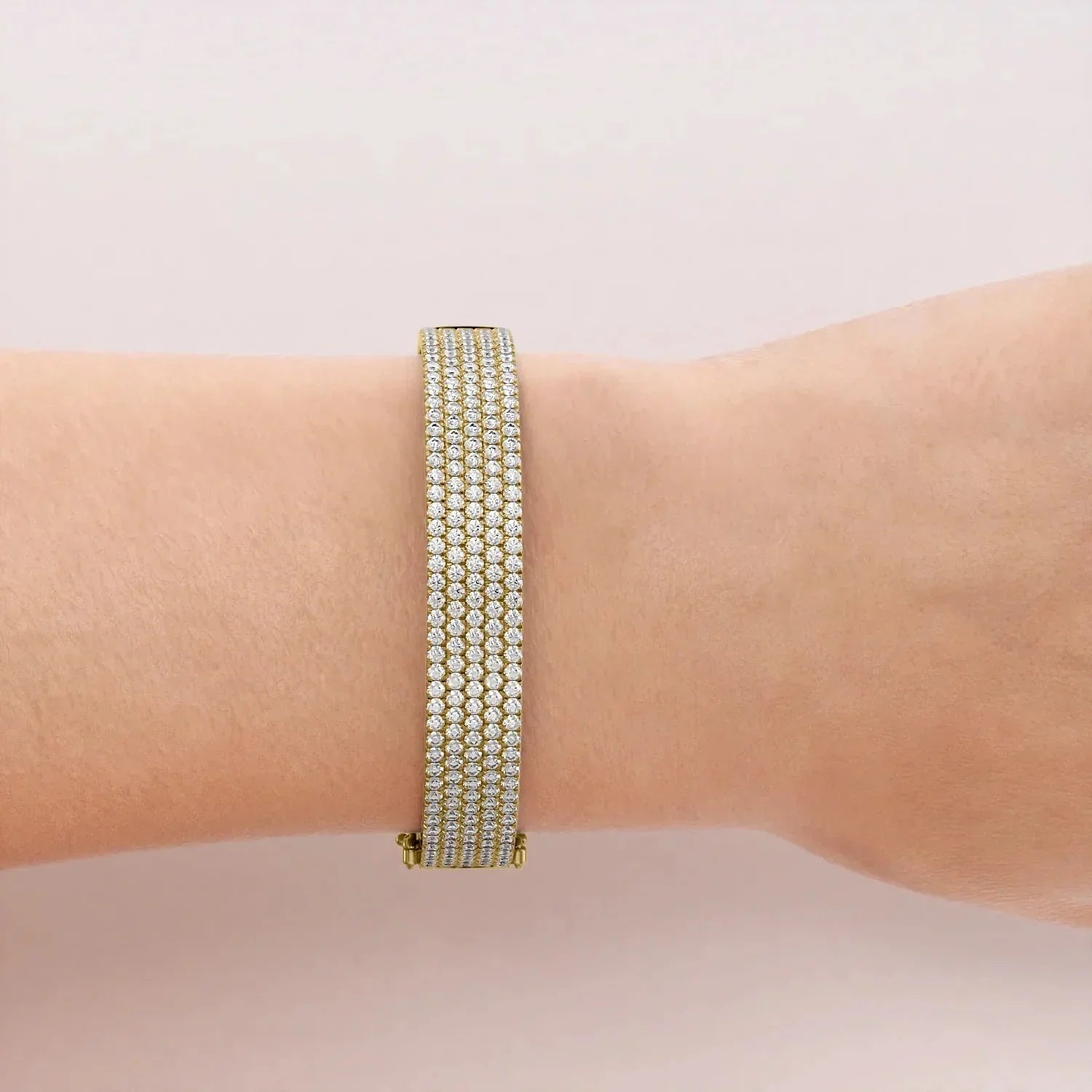 Round Lab Grown Diamond 5 Row Pave Bangle, EF Color, VS Clarity, IGI Certified 