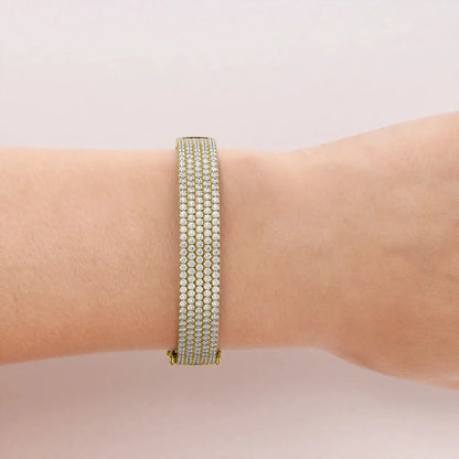 Round Lab Grown Diamond 5 Row Pave Bangle, EF Color, VS Clarity, IGI Certified 