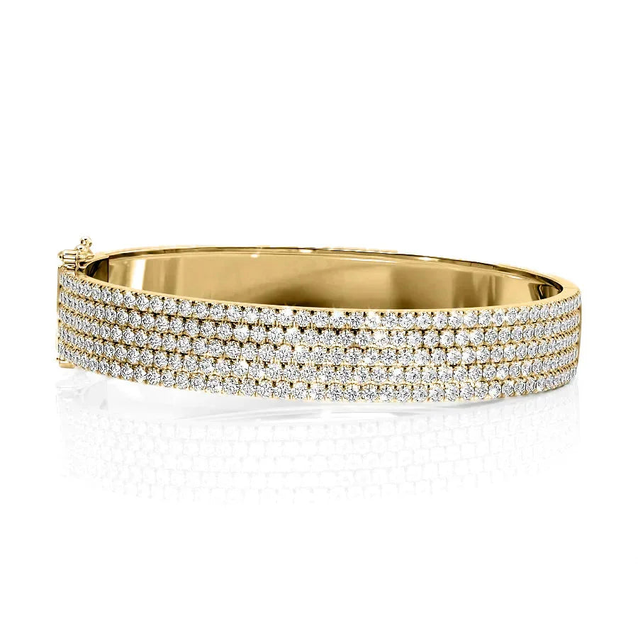 Round Lab Grown Diamond 5 Row Pave Bangle, EF Color, VS Clarity, IGI Certified 