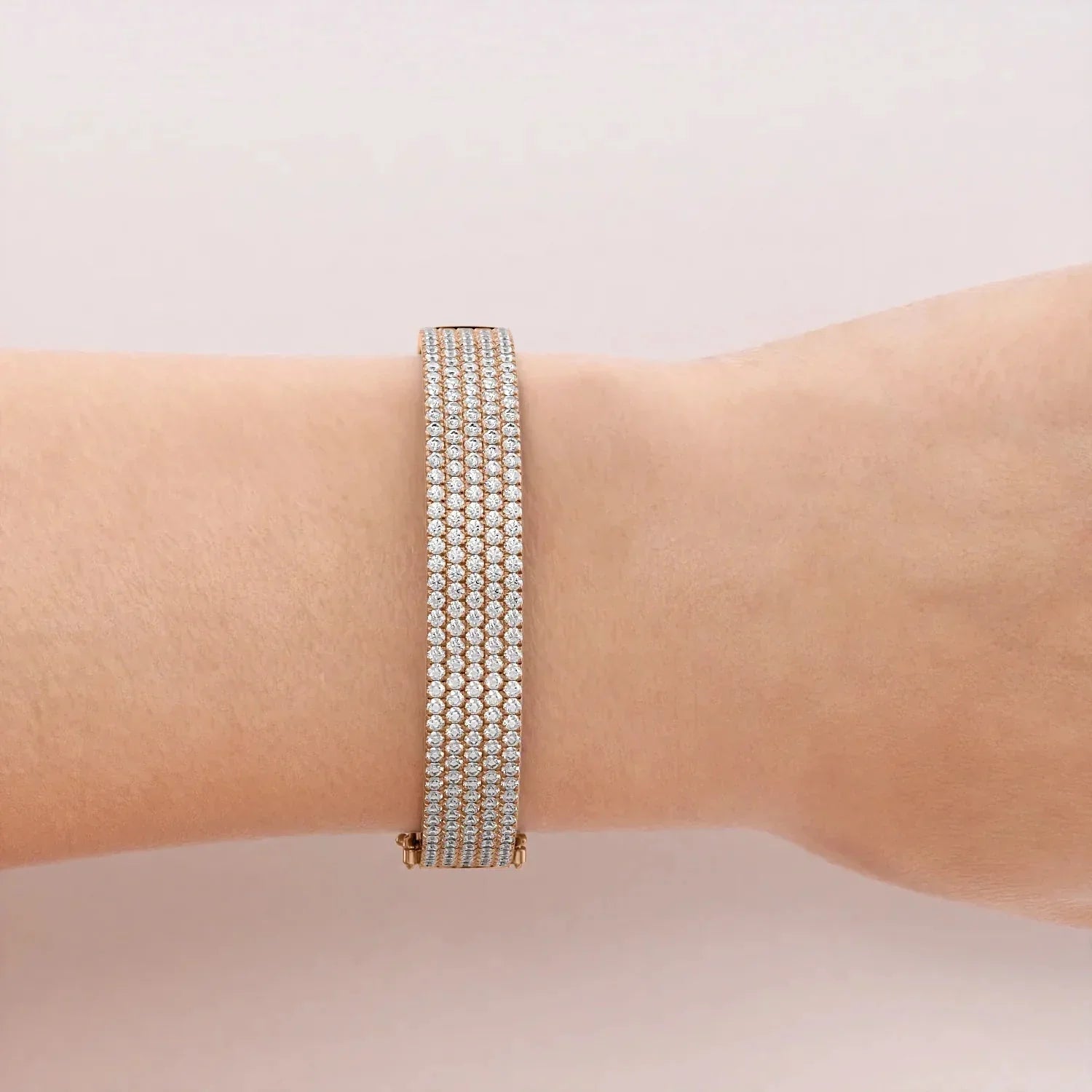 Round Lab Grown Diamond 5 Row Pave Bangle, EF Color, VS Clarity, IGI Certified 