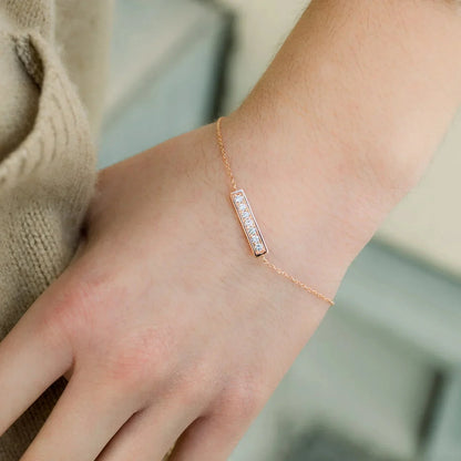Round Lab Grown Diamond Bar Bracelet, EF Color, VS Clarity, IGI Certified 