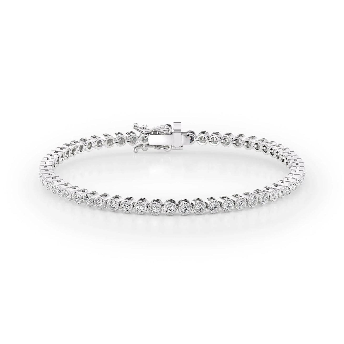 Round Lab Grown Diamond Beaded Bezel Tennis Bracelet, EF Color, VS Clarity, IGI Certified 