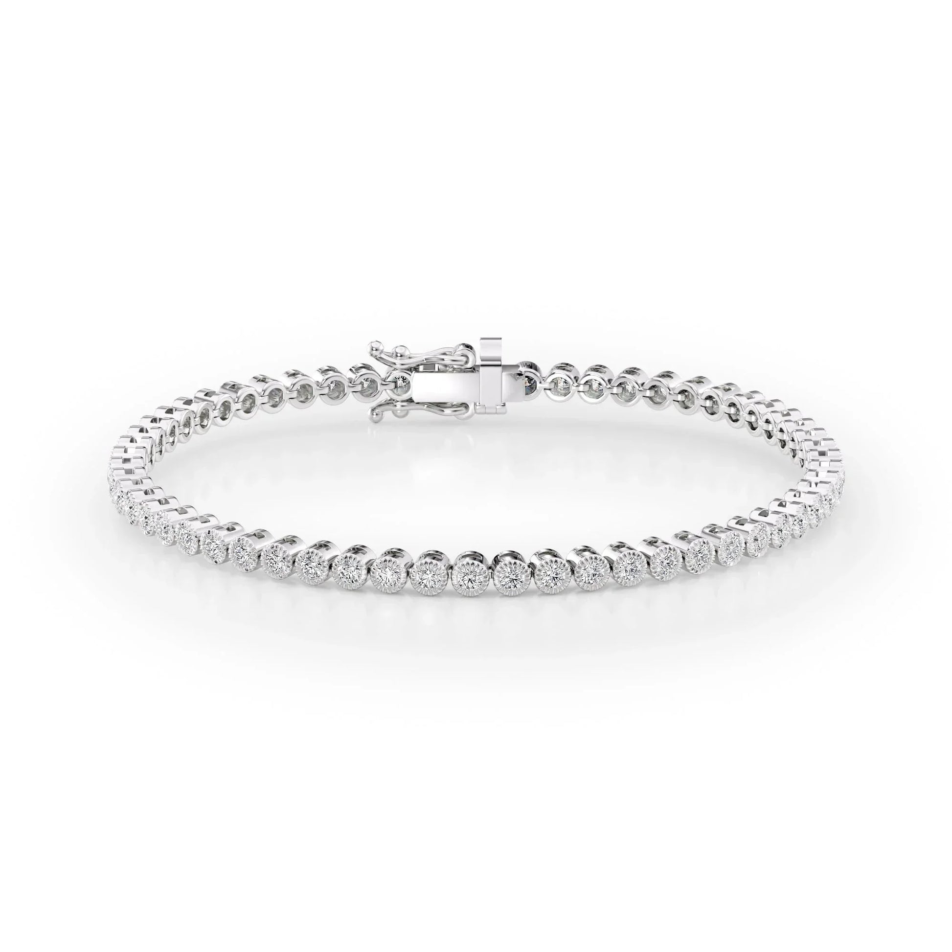 Round Lab Grown Diamond Beaded Bezel Tennis Bracelet, EF Color, VS Clarity, IGI Certified 