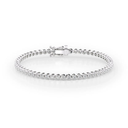 Round Lab Grown Diamond Beaded Bezel Tennis Bracelet, EF Color, VS Clarity, IGI Certified 