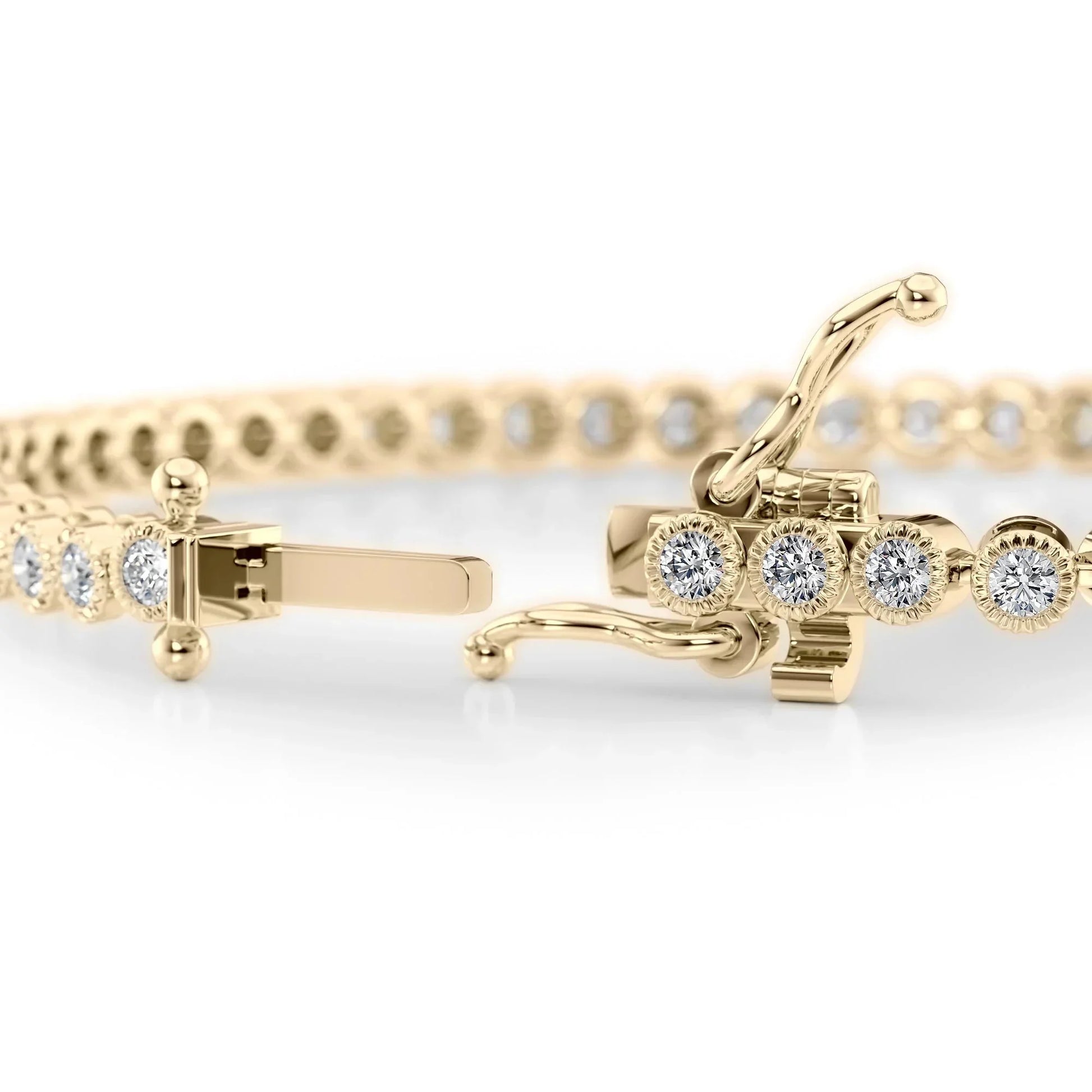 Round Lab Grown Diamond Beaded Bezel Tennis Bracelet, EF Color, VS Clarity, IGI Certified 