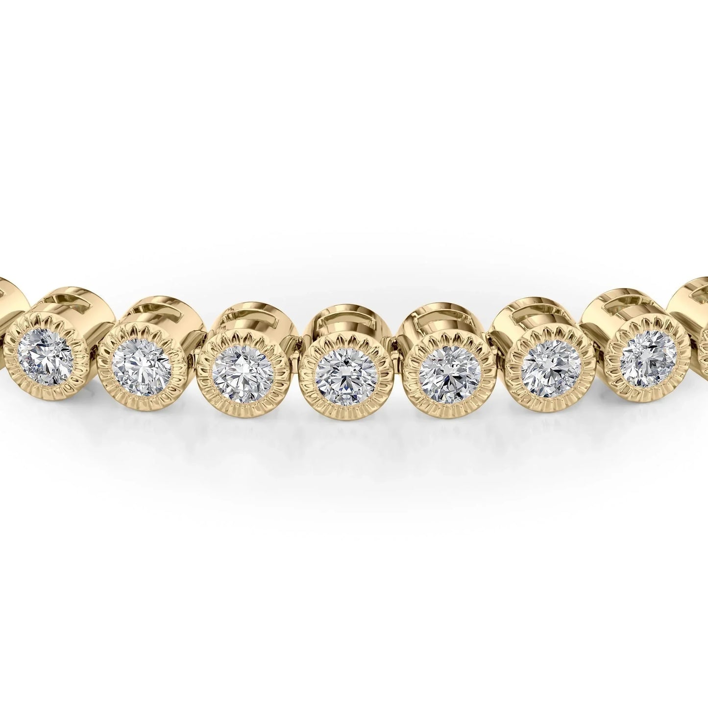 Round Lab Grown Diamond Beaded Bezel Tennis Bracelet, EF Color, VS Clarity, IGI Certified 