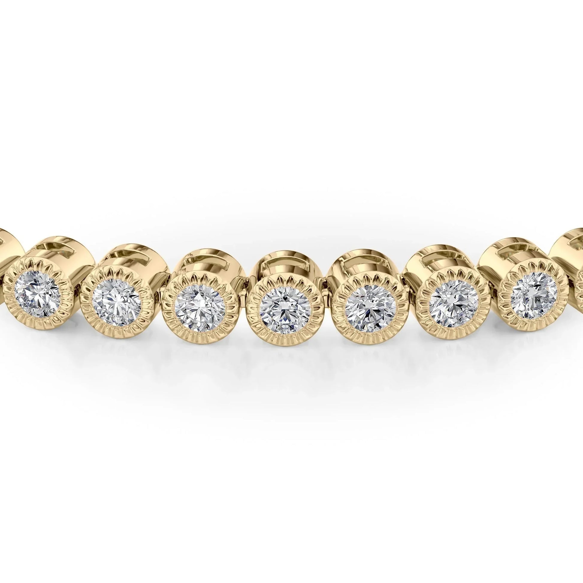 Round Lab Grown Diamond Beaded Bezel Tennis Bracelet, EF Color, VS Clarity, IGI Certified 