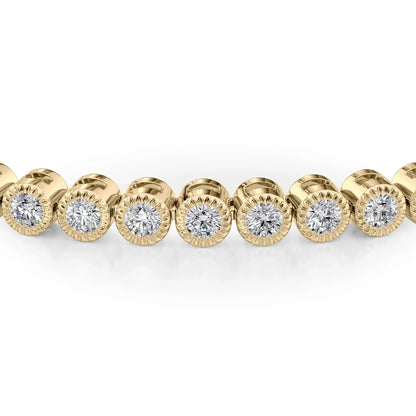 Round Lab Grown Diamond Beaded Bezel Tennis Bracelet, EF Color, VS Clarity, IGI Certified 