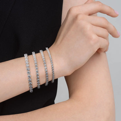 Round Lab Grown Diamond Beaded Bezel Tennis Bracelet, EF Color, VS Clarity, IGI Certified 