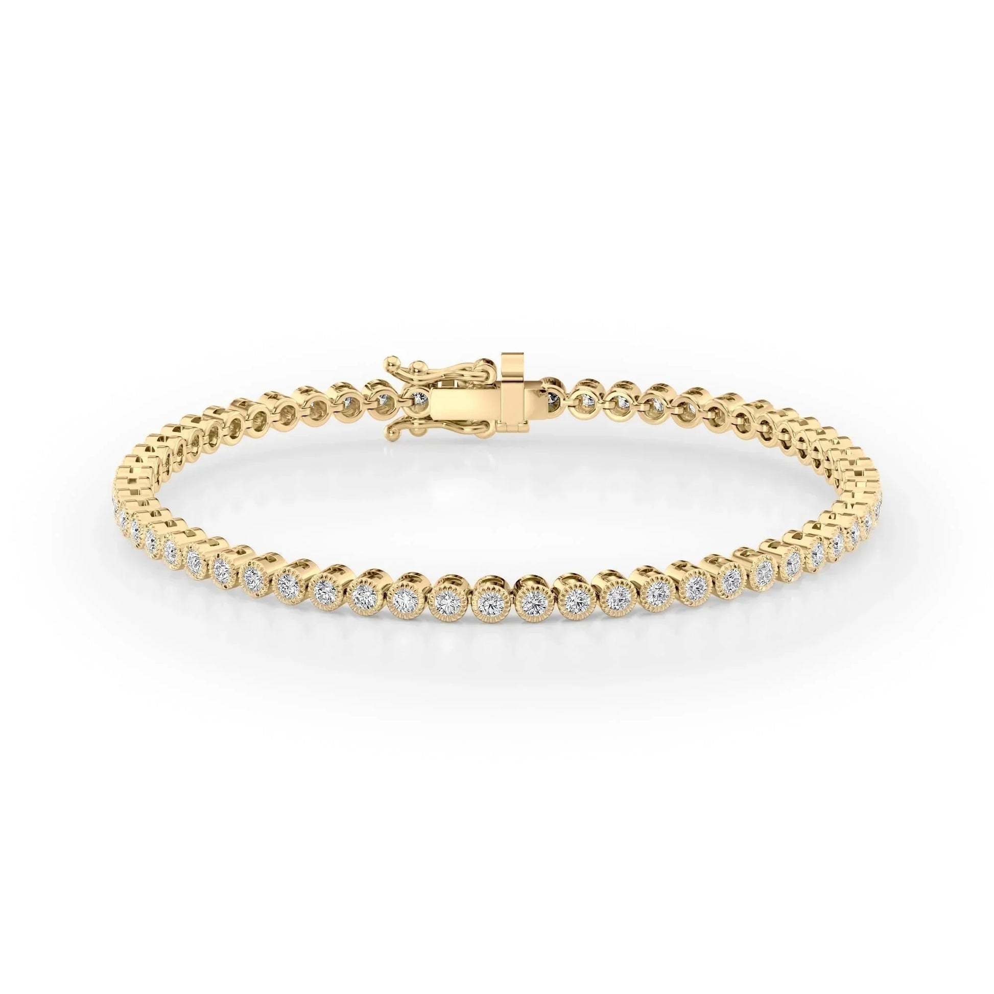 Round Lab Grown Diamond Beaded Bezel Tennis Bracelet, EF Color, VS Clarity, IGI Certified 