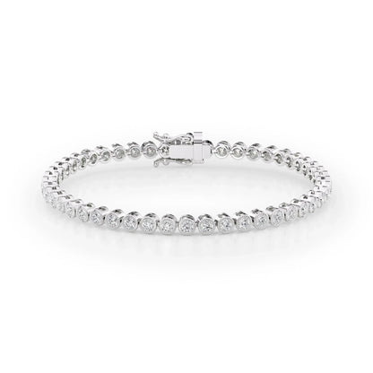 Round Lab Grown Diamond Beaded Bezel Tennis Bracelet, EF Color, VS Clarity, IGI Certified 