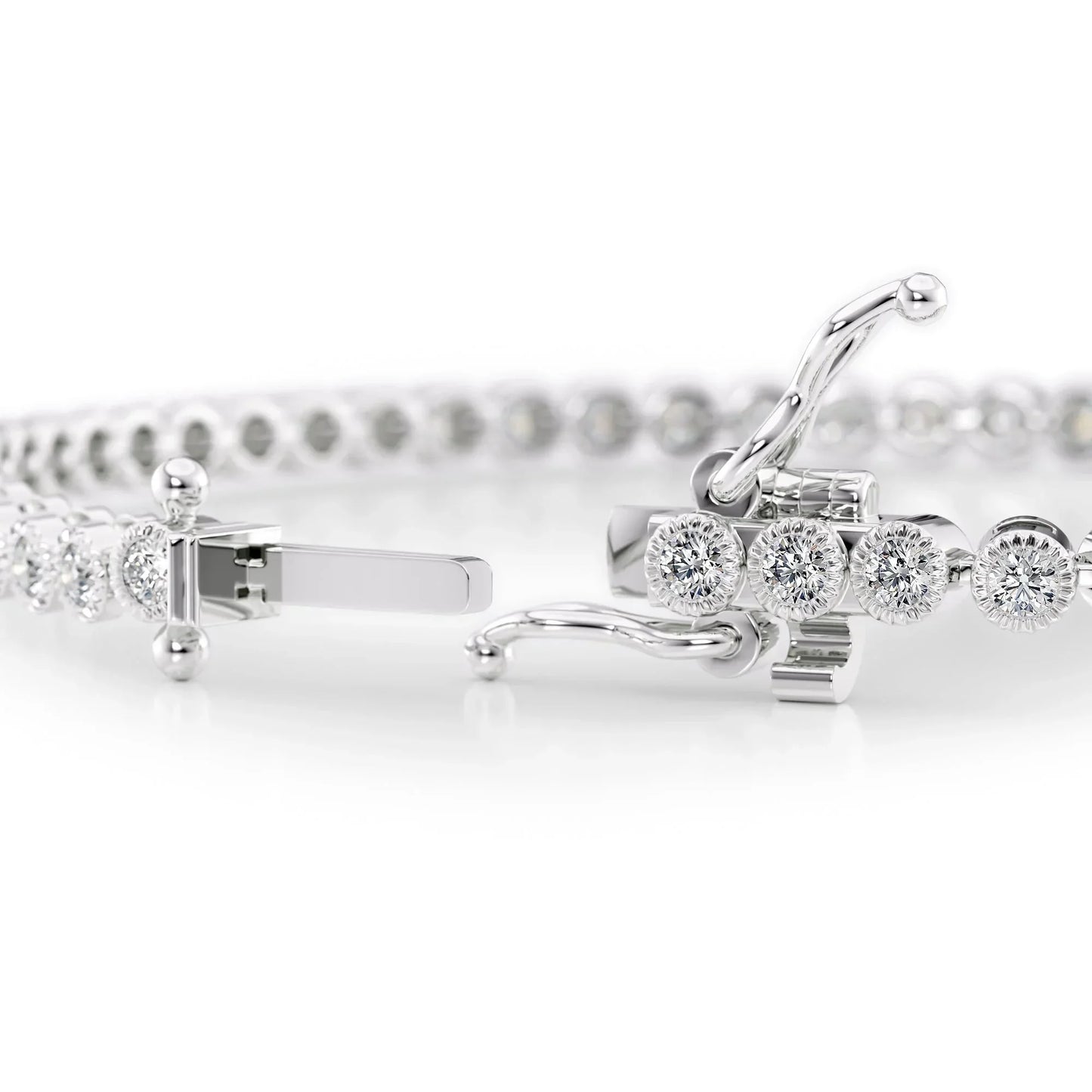 Round Lab Grown Diamond Beaded Bezel Tennis Bracelet, EF Color, VS Clarity, IGI Certified 