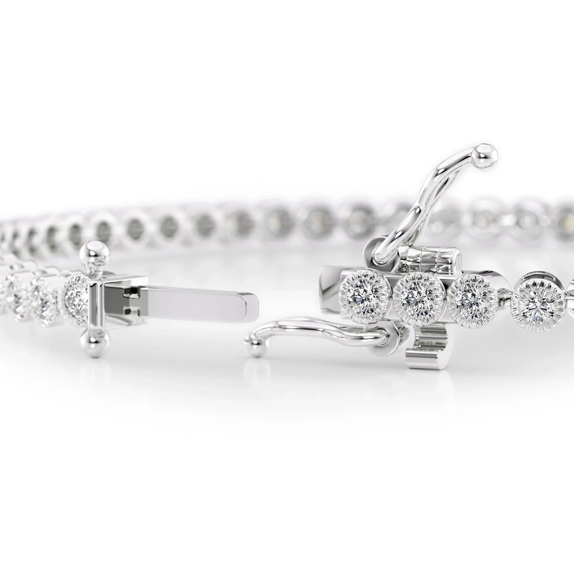 Round Lab Grown Diamond Beaded Bezel Tennis Bracelet, EF Color, VS Clarity, IGI Certified 