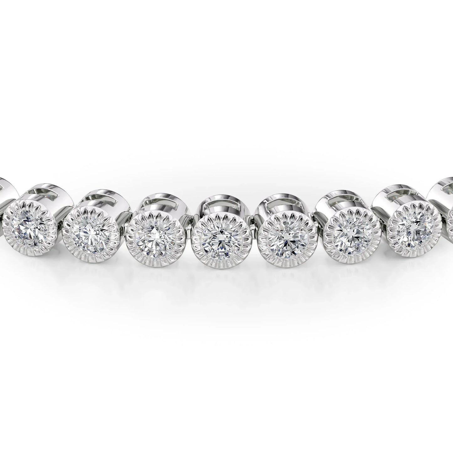 Round Lab Grown Diamond Beaded Bezel Tennis Bracelet, EF Color, VS Clarity, IGI Certified 