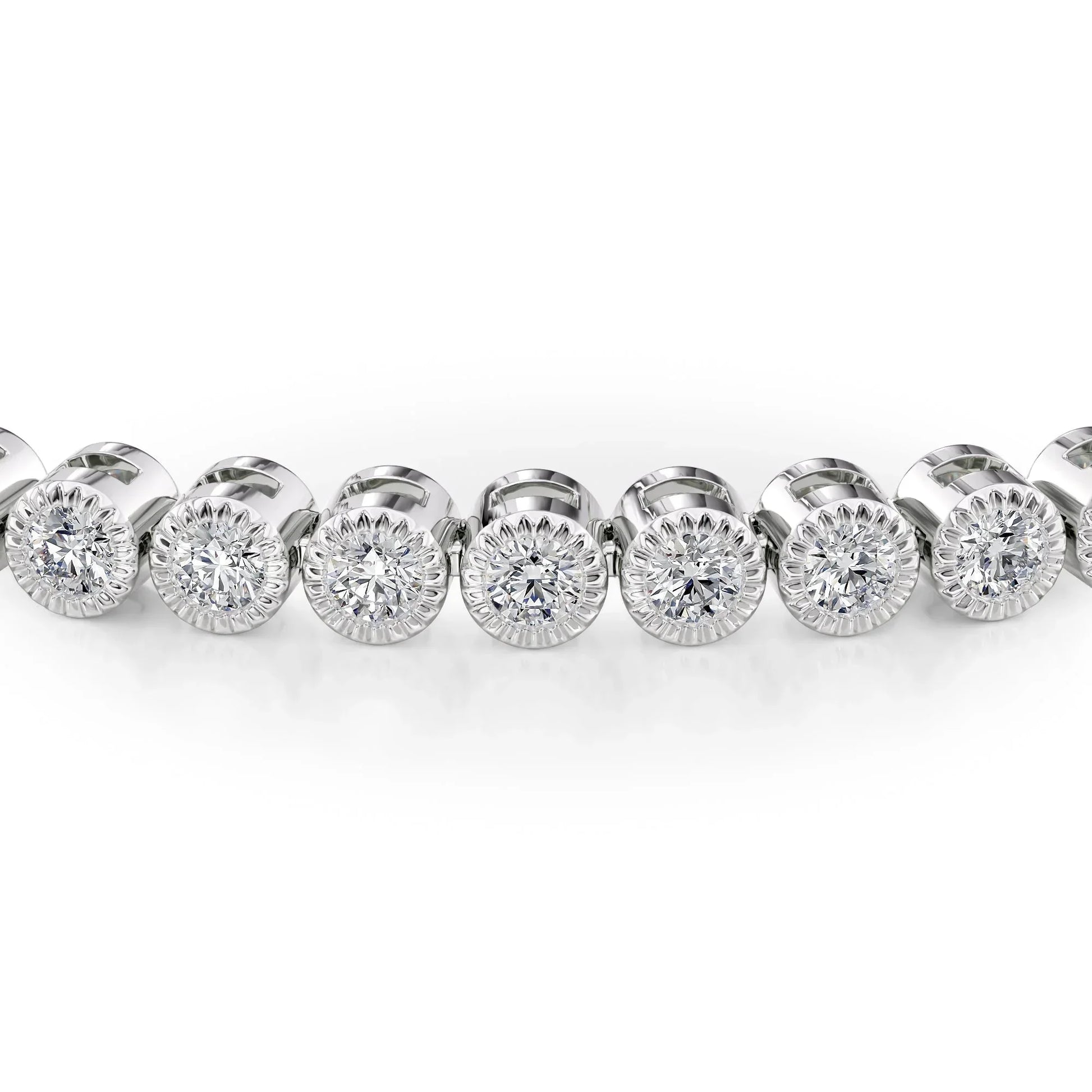 Round Lab Grown Diamond Beaded Bezel Tennis Bracelet, EF Color, VS Clarity, IGI Certified 