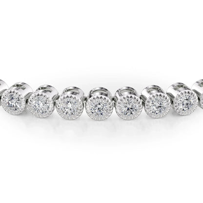 Round Lab Grown Diamond Beaded Bezel Tennis Bracelet, EF Color, VS Clarity, IGI Certified 